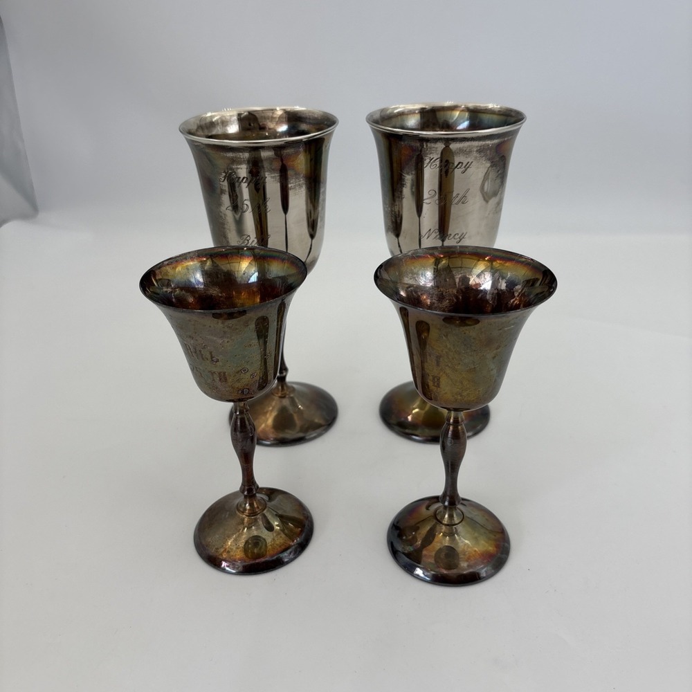 Vintage Leonard Silverplate Goblets Made in Spain Set of 4 Wine Cordial Cups